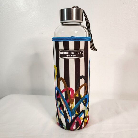Rare HENRI BENDEL Limited Edition Glass Water Bottle w Koozie Liner NWOT - Picture 1 of 7